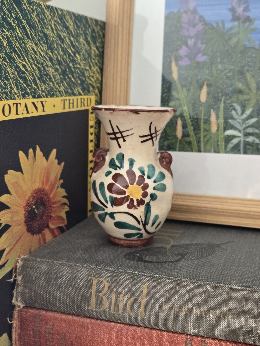 VTG Italian Folk Art Hand Painted Floral Amphora Thumb Hold Mini Vase Stamped